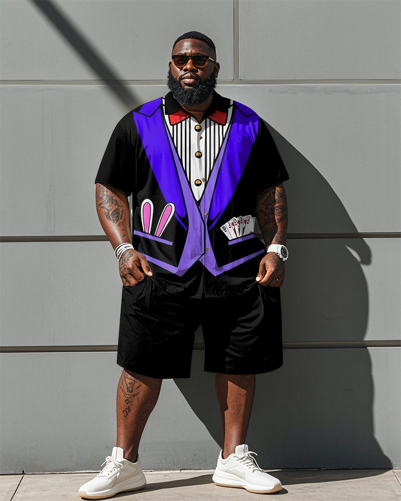 Big & Tall Purple Streetwear T-Shirt Shorts Set for big men view 1