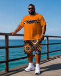 Big & Tall Geometric Vintage Polo Shorts Set for big men view 1