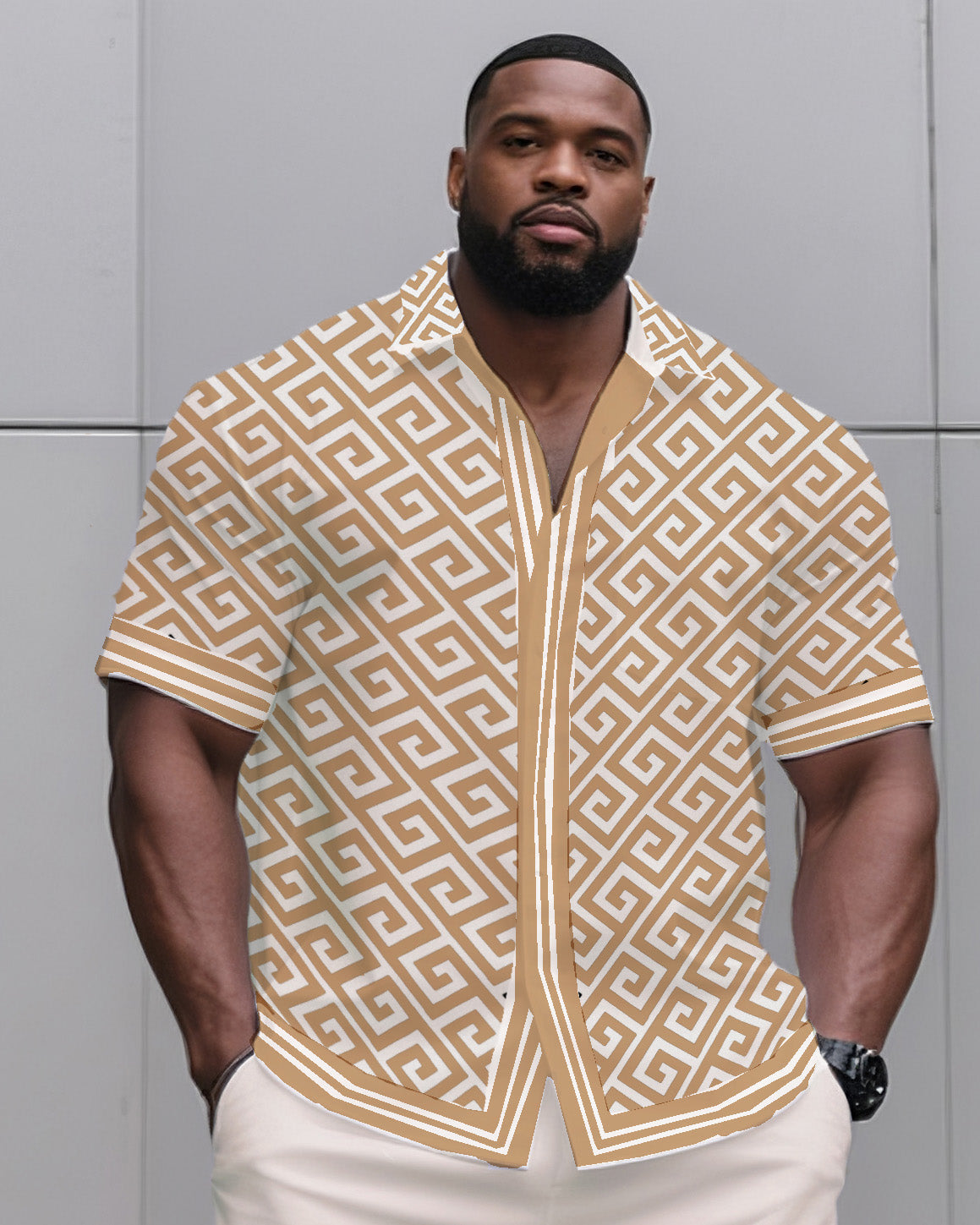 Big & Tall White Colorblock T-Shirt Shorts Set for big men view 2