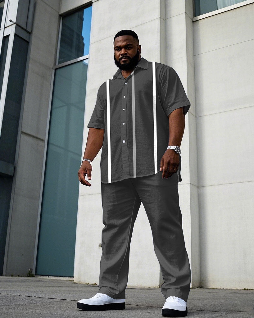 Big & Tall Gray Striped T-Shirt Pants Set for big men view 1
