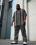 Big & Tall Gray Striped T-Shirt Pants Set for big men view 1