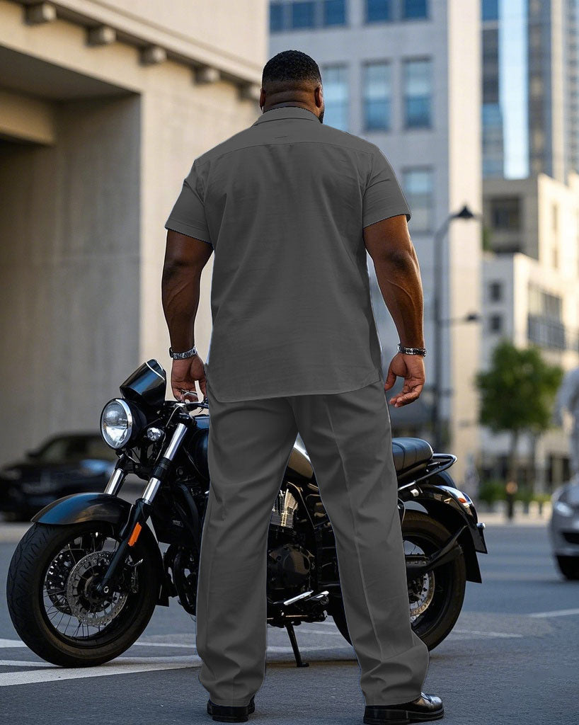 Big & Tall White Gray T-Shirt Pants Set for big men view 4