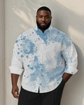 Big & Tall Blue Geometric Graphic Long Sleeve Shirt for big men view 1