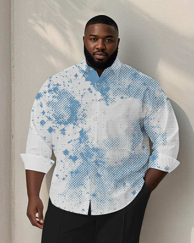 Big & Tall Blue Geometric Graphic Long Sleeve Shirt for big men view 1