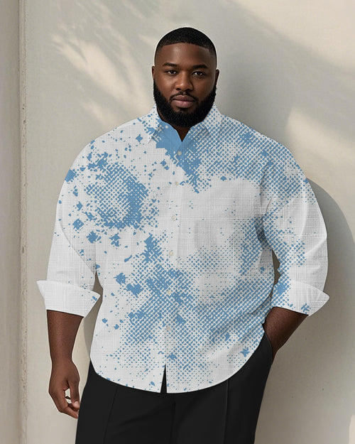 Big & Tall Blue Geometric Graphic Long Sleeve Shirt for big men view 1