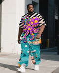 Big & Tall Striped T-Shirt Pants Set for big men view 1