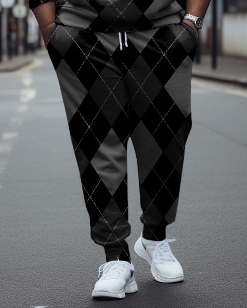 Big & Tall Black Plaid Hoodie Sweatpants Set for big men view 3