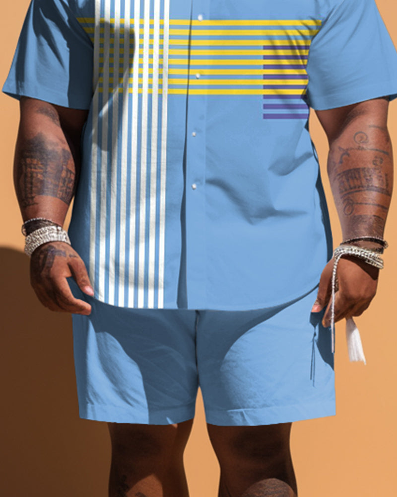 Big & Tall Striped T-Shirt Shorts Set for big men view 3