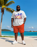 Big & Tall Hawaiian Gradient T-Shirt Shorts Set for big men view 2