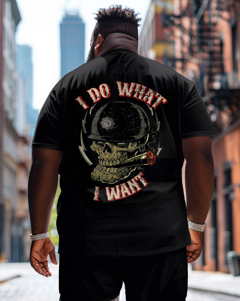 Big & Tall Streetwear Skull T-Shirt Shorts Set for big men view 1