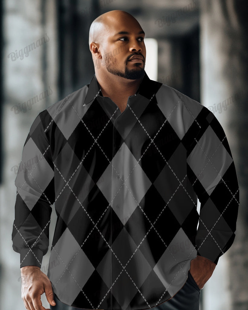 Big & Tall Black Plaid Long Sleeve Shirt for big men view 1