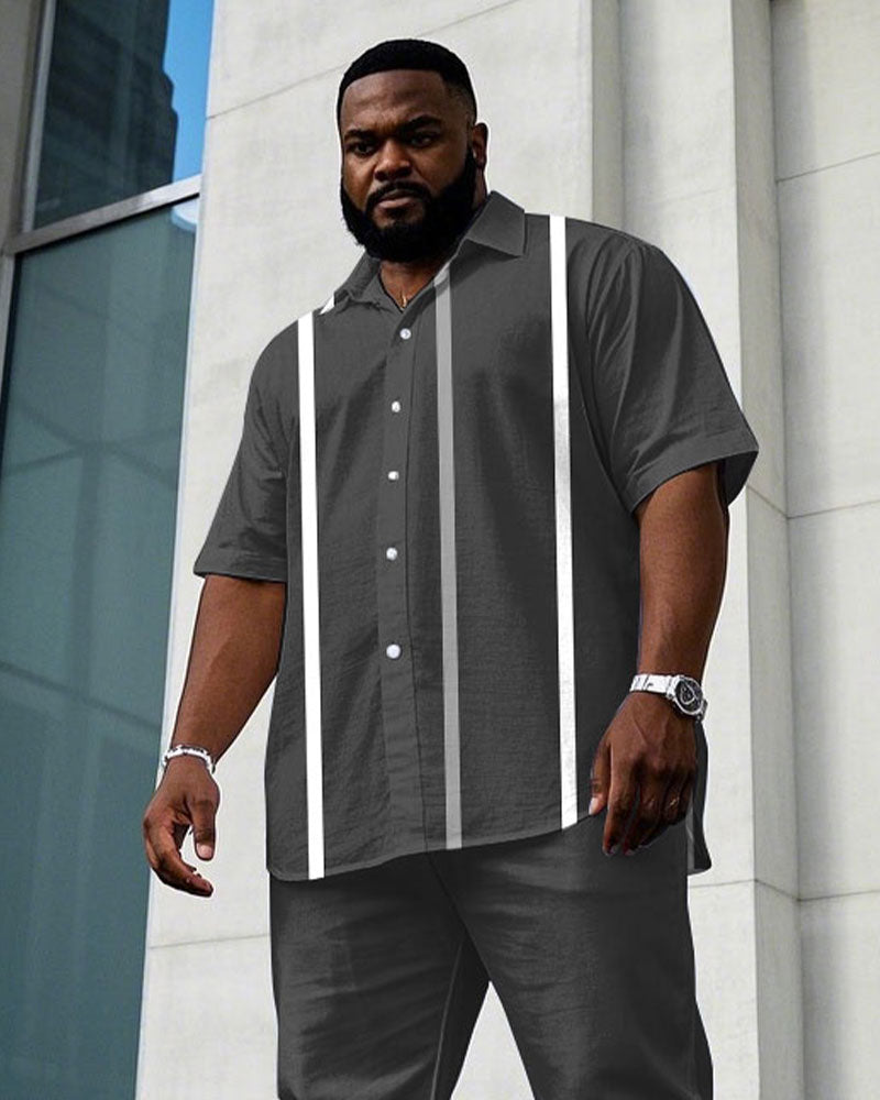 Big & Tall Gray Striped T-Shirt Pants Set for big men view 2