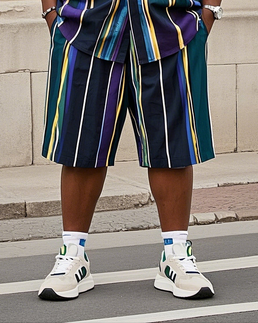 Big & Tall Colorblock Striped T-Shirt Shorts Set for big men view 3