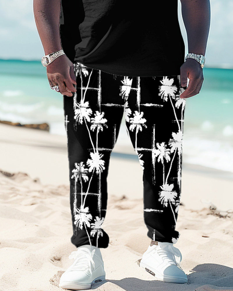 Big & Tall Hawaiian Graphic Floral T-Shirt Pants Set for big men view 3