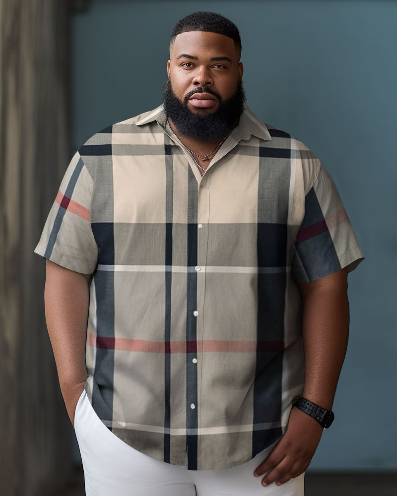 Big & Tall Colorblock Plaid Short Sleeve Shirt for big men view 1