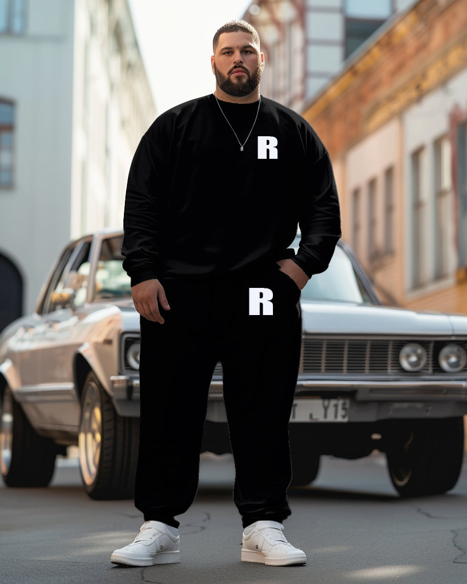 Big & Tall Black Graphic Hoodie Sweatpants Set for big men view 1