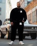 Big & Tall Black Graphic Hoodie Sweatpants Set for big men view 1
