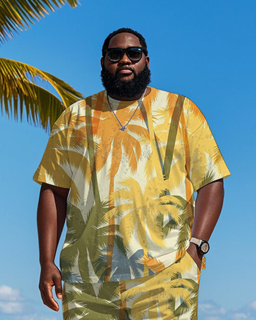 Big & Tall Yellow Hawaiian Graphic T-Shirt Shorts Set for big men view 2