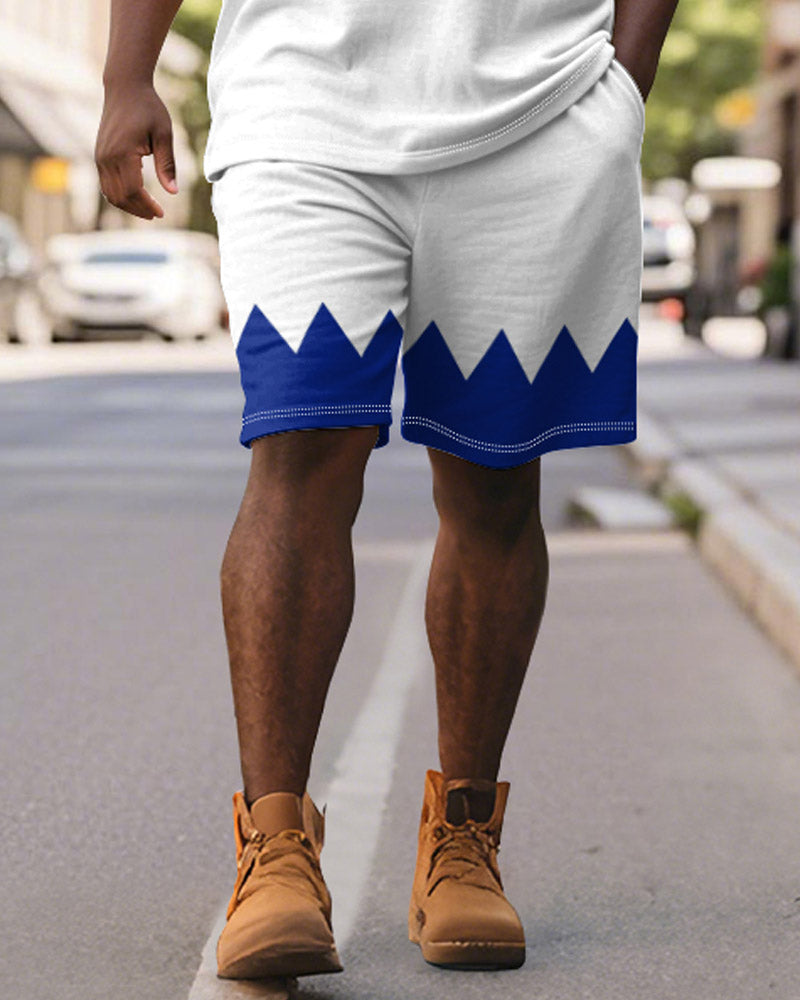 Big & Tall Blue Colorblock Geometric Polo Shorts Set for big men view 4