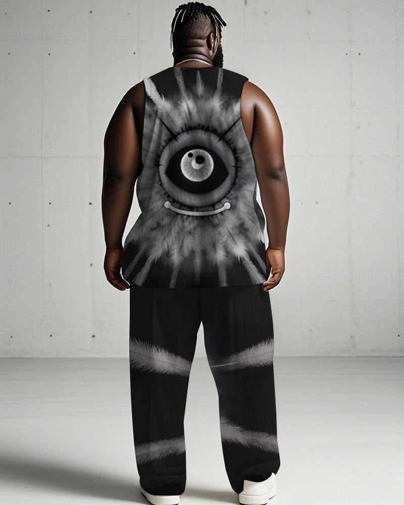 Big & Tall Black Gray Graphic Vest Pants Set for big men view 4