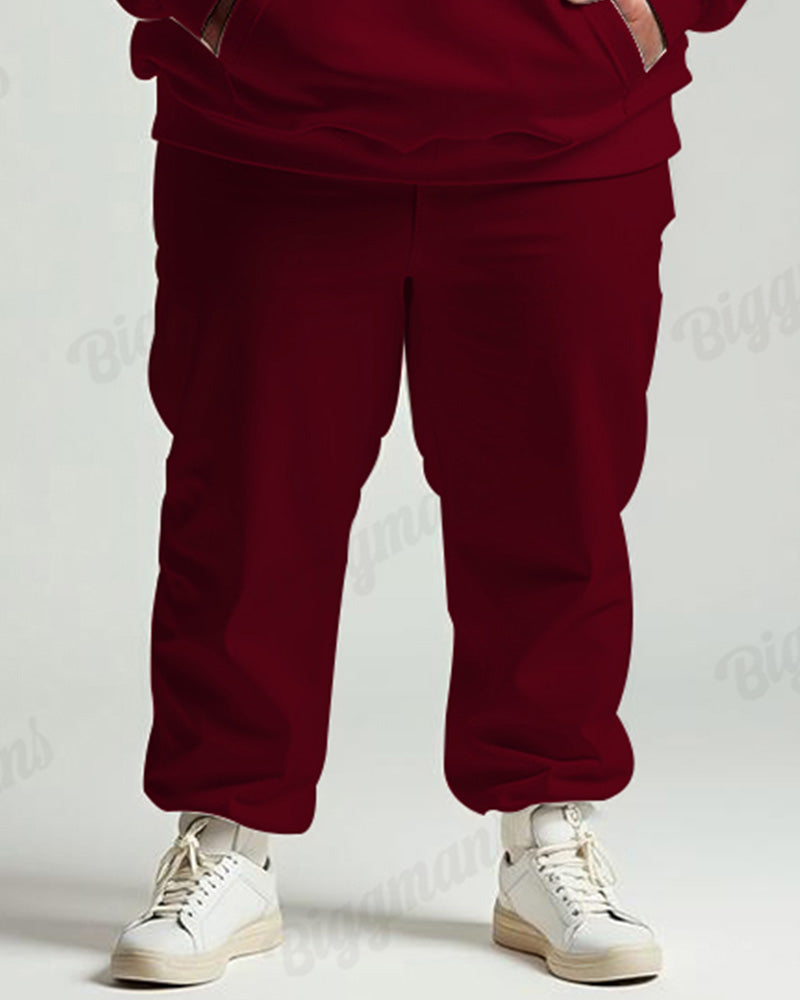 Big & Tall Red Striped Graphic Hoodie Sweatpants Set for big men view 3
