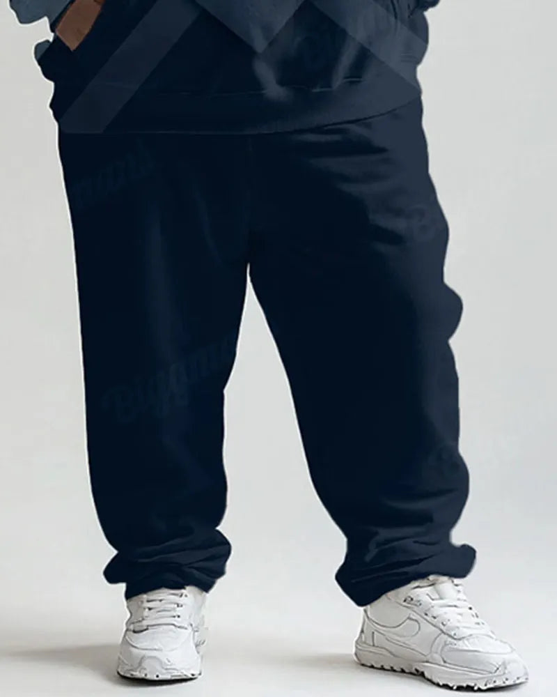 Big & Tall Blue Striped Graphic Hoodie Sweatpants Set for big men view 3