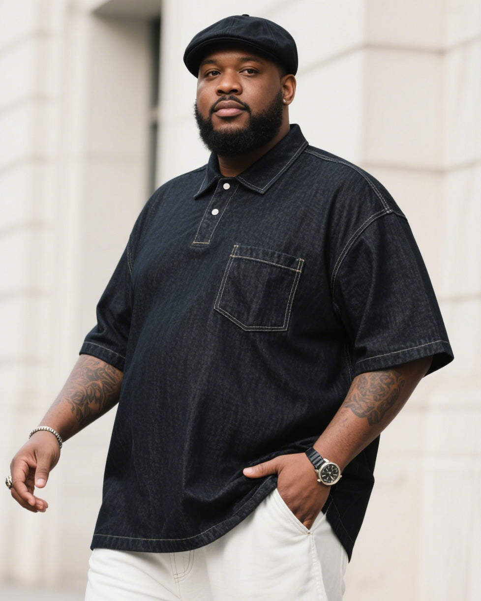 Big & Tall Denim Short Sleeve Shirt for big men view 3