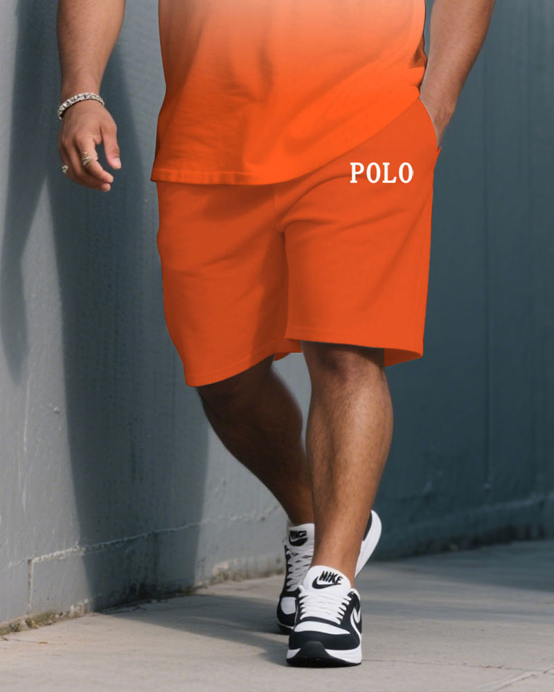 Big & Tall Orange Gradient T-Shirt Shorts Set for big men view 3