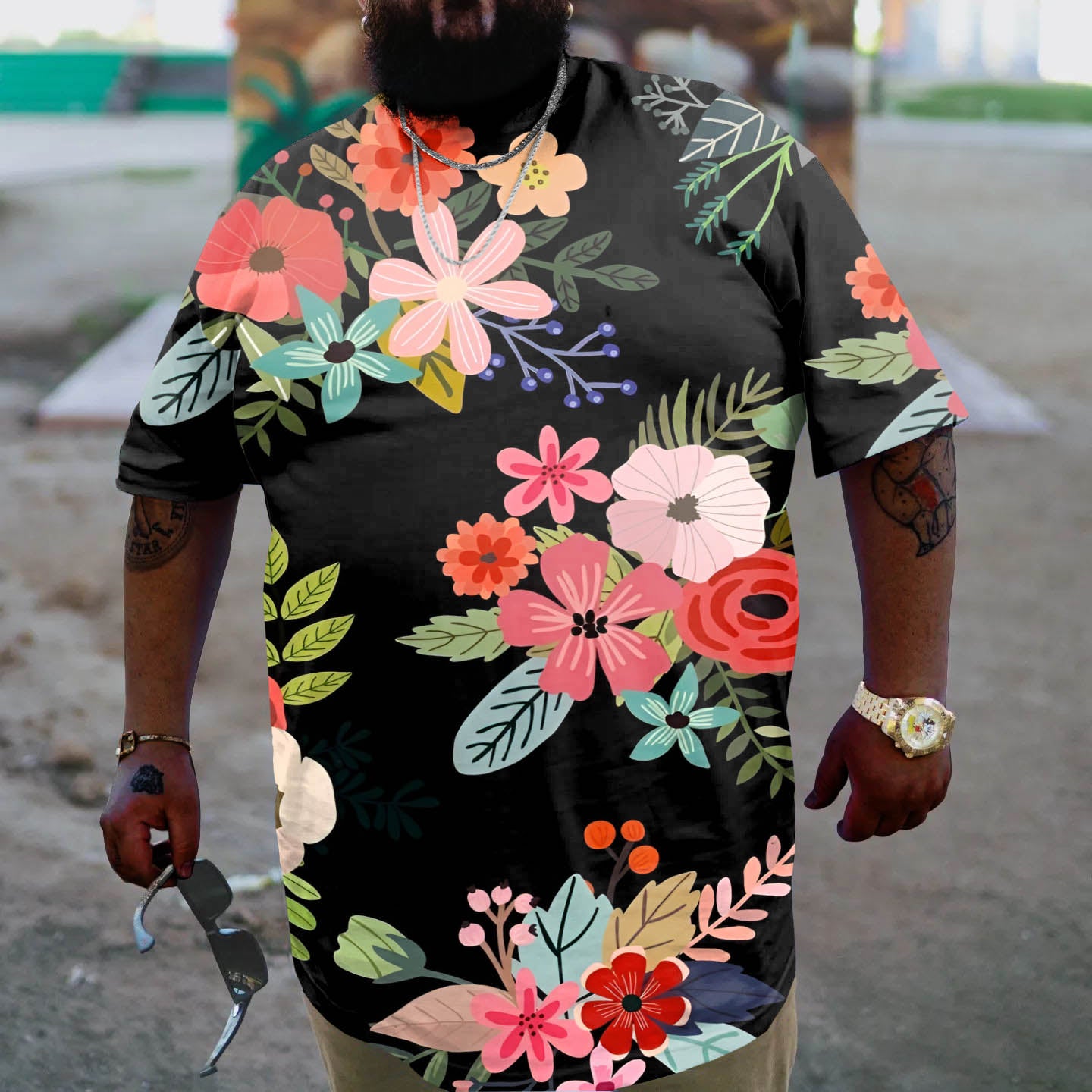 Big & Tall Black Floral T-Shirt for big men
