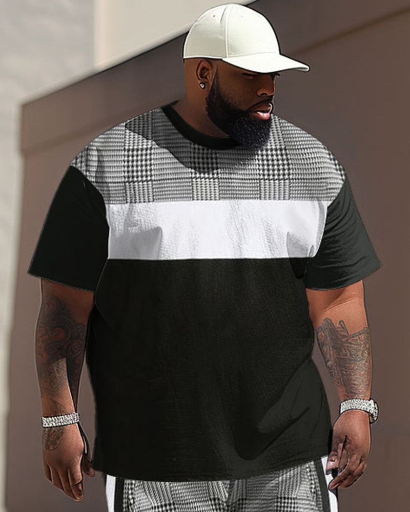 Big & Tall Colorblock Plaid T-Shirt Pants Set for big men view 2