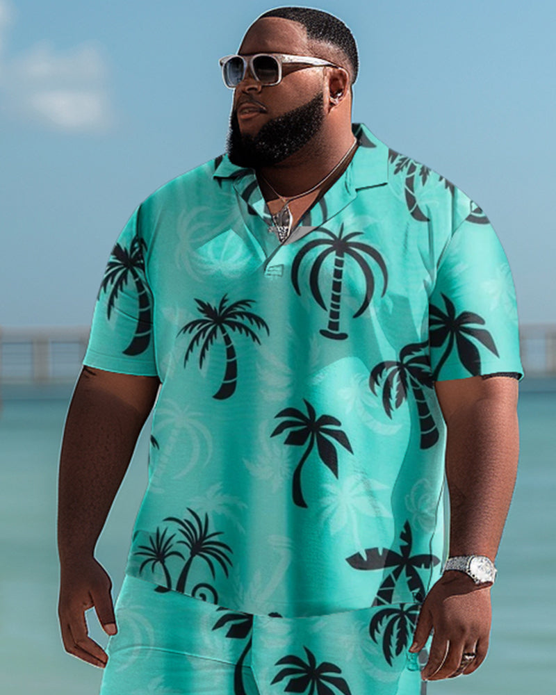 Big & Tall Hawaiian Colorblock T-Shirt Shorts Set for big men view 3