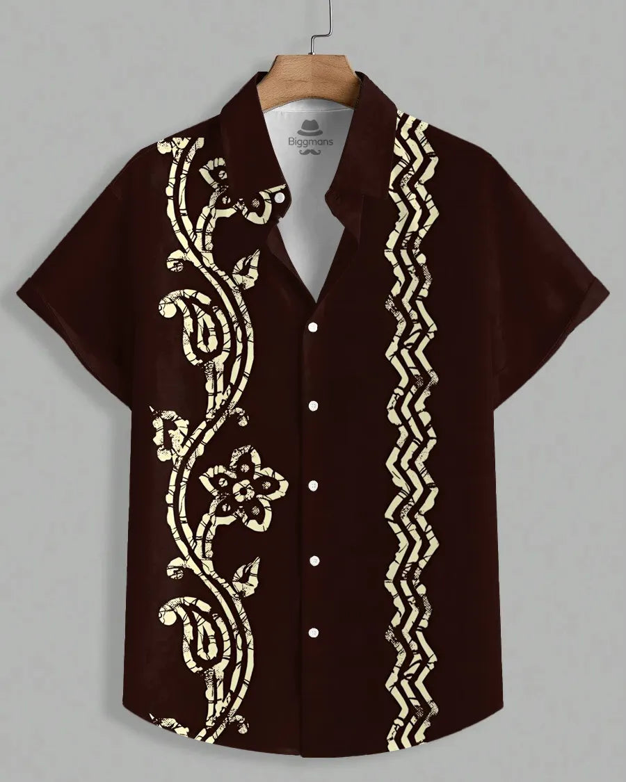 Big & Tall Brown Hawaiian Striped Short Sleeve Shirt for big men view 2