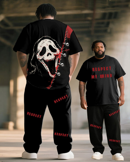 Big & Tall Graphic Graffiti Skull T-Shirt Pants Set for big men view 1