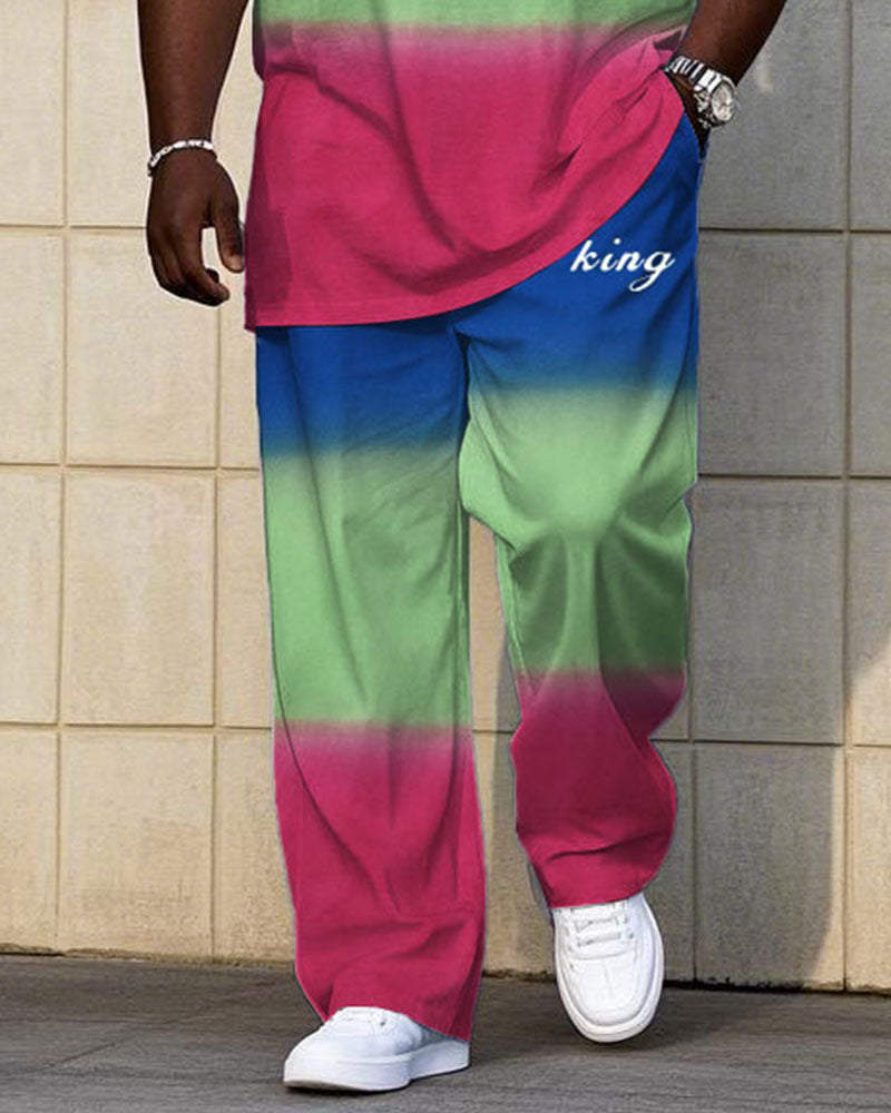 Big & Tall Blue Green Gradient T-Shirt Pants Set for big men view 3