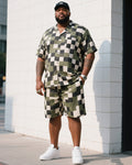 Big & Tall Plaid Camouflage T-Shirt Shorts Set for big men view 1