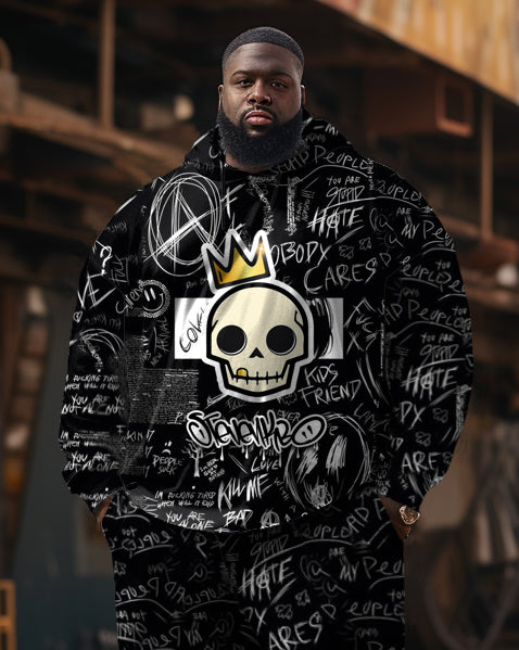 Big & Tall Graffiti Skull Hoodie Sweatpants Set for big men view 2