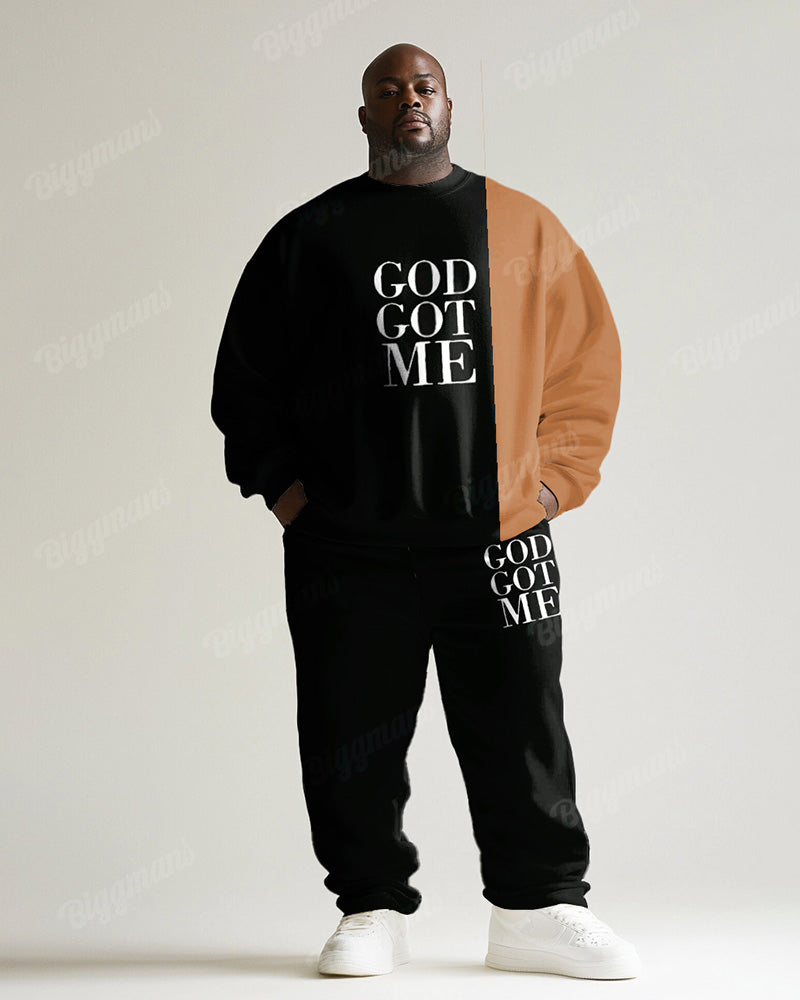 Big & Tall Black Orange Graphic Two-piece Set for big men view 1