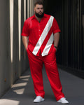 Big & Tall White Red Striped Shirt Pants Set for big men view 1