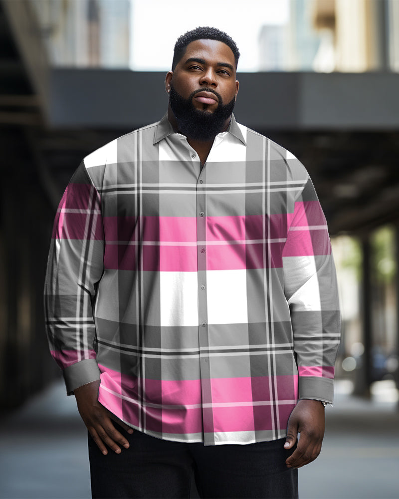 Big & Tall Gray Plaid Long Sleeve Shirt for big men