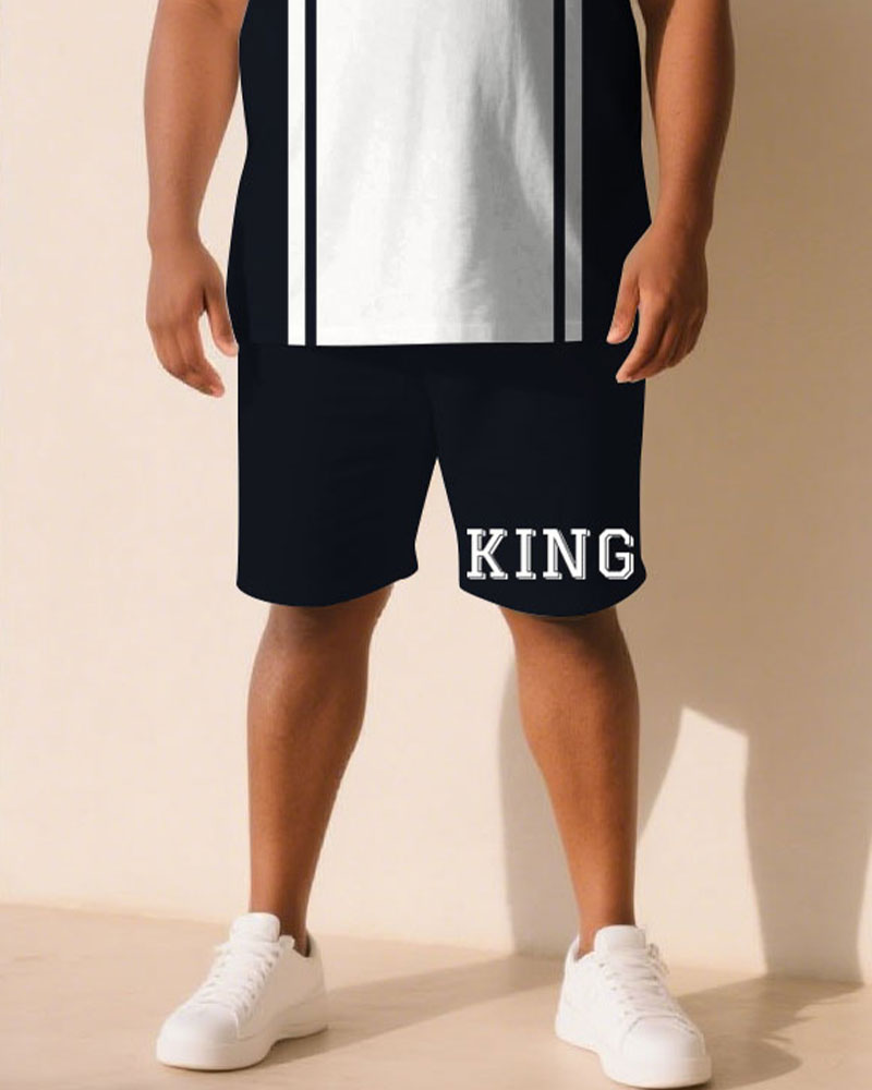 Big & Tall White Blue Graphic T-Shirt Shorts Set for big men view 3