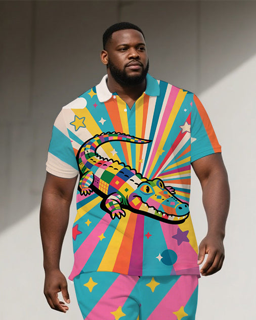 Big & Tall Colorblock Polo Shorts Set for big men view 2