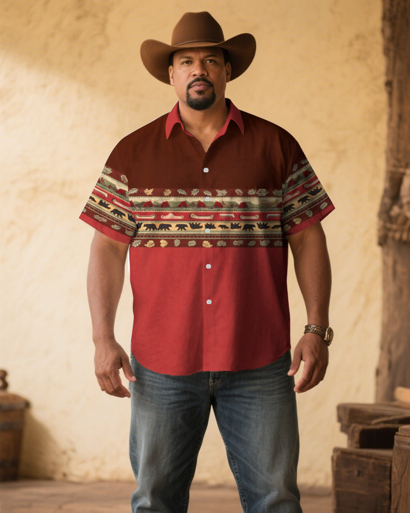 Big & Tall Red Western Denim Short Sleeve Shirt for big men view 1