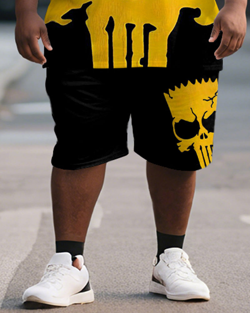 Big & Tall Black Yellow Graphic T-Shirt Shorts Set for big men view 3