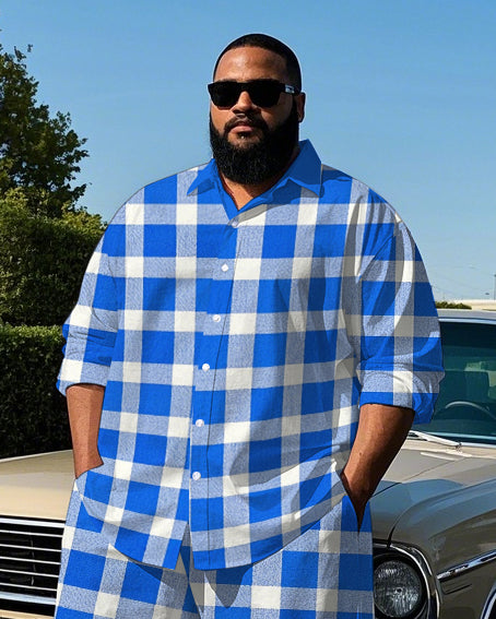Big & Tall Blue Plaid T-Shirt Pants Set for big men view 2