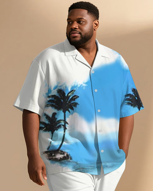Big & Tall Blue Hawaiian Graphic T-Shirt Pants Set for big men view 2