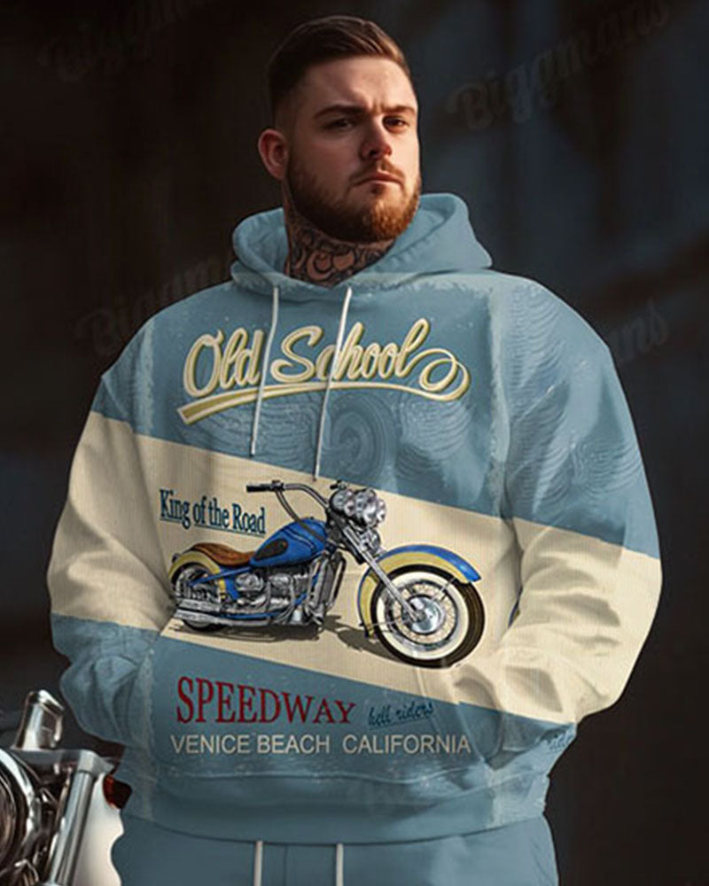 Big & Tall Blue Streetwear Hoodie Sweatpants Set for big men view 2