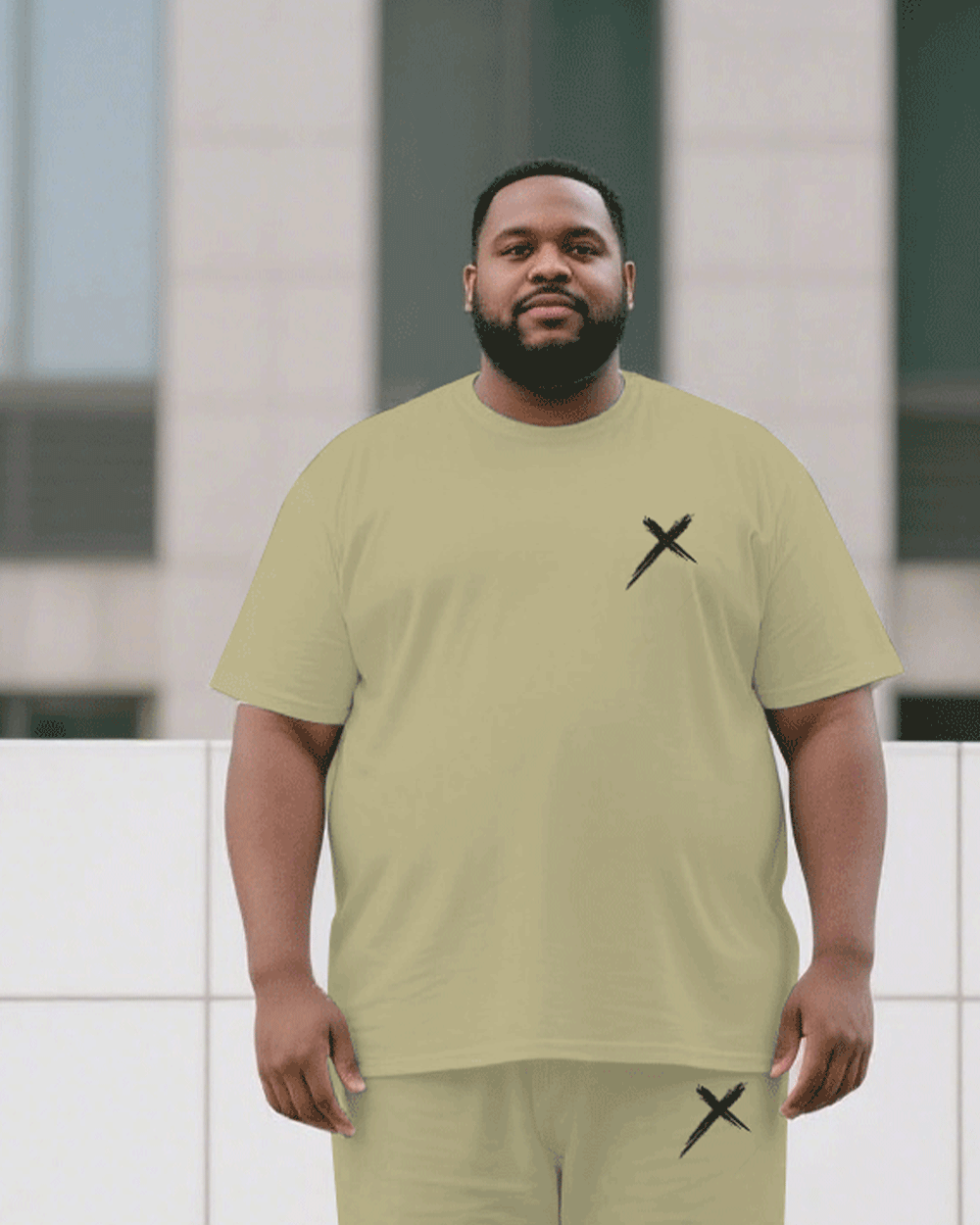 Big & Tall Khaki Colorblock T-Shirt Pants Set for big men view 2