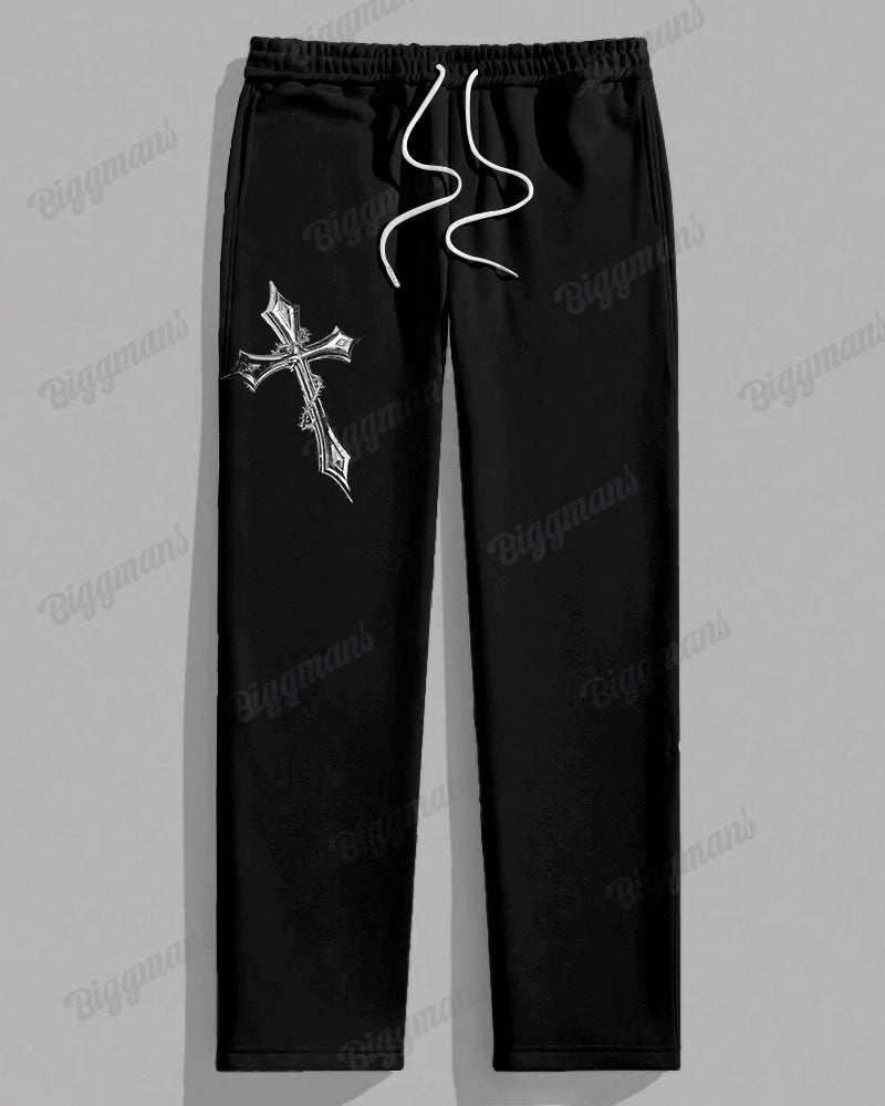 Big & Tall Black Graphic T-Shirt Pants Set for big men view 3
