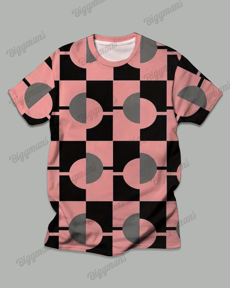 Big & Tall Pink Geometric Graphic T-Shirt Pants Set for big men view 2