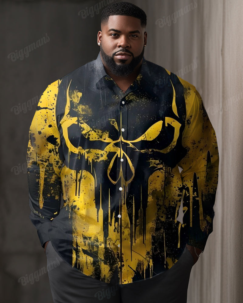 Big & Tall Yellow Skull Long Sleeve Shirt for big men